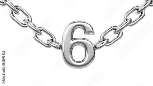 Silver Number 6 Chain Vector Outline Design for Jewelry, Numerology, Fashion, Accessories