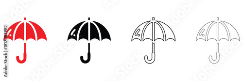 Umbrella icon vector set, umbrella icon symbol vector, silhouette and line art