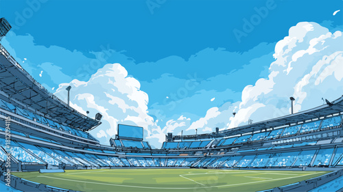 Soccer Stadium Under Blue Sky with Clouds Background