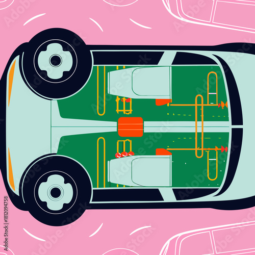 Abstract illustration of a car s internal mechanical components