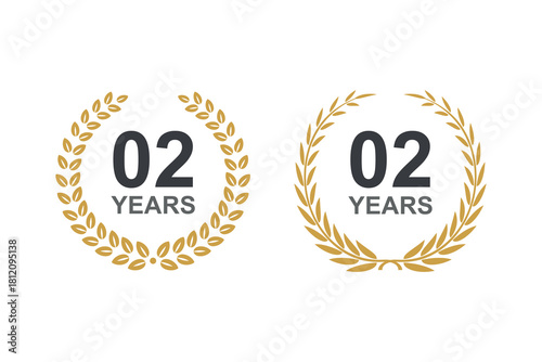 2nd anniversary laurel wreath. 2 year anniversary floral laurel wreath. Anniversary icon or logo with laurel wreath. 2nd year celebration label vector illustration