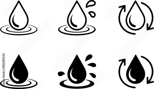 Collection of water drop icons isolated on