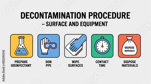 Surface Decontamination Process Infographic – 5 Step Cleaning and Disinfection Workflow
