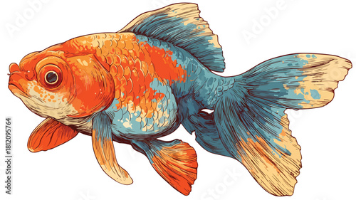 Adorable Pensive Goldfish with Closed Eyes Funny Fish Vector