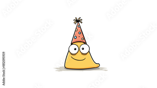 Cheerful Cartoon Character Wearing Party Hat for Festive Celebration