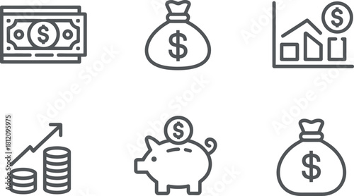Money and investment icon set isolated on
