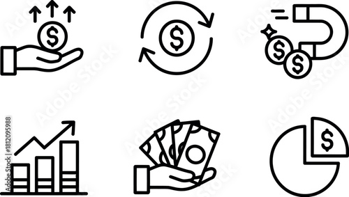 Money and investment icon set isolated on