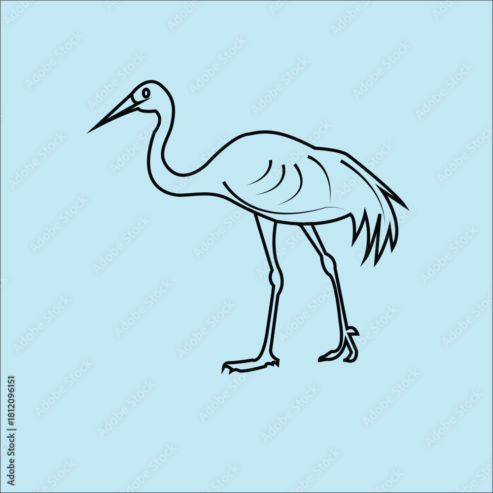 Naklejka premium Crane bird black and white clipart