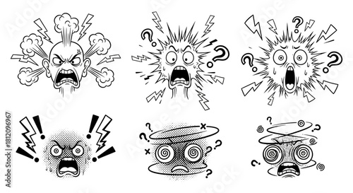 Cartoon Expressions Collection: Anger, Confusion and Dizziness Character Set for Design