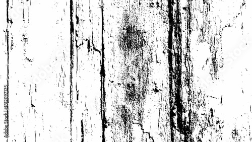 Distressed grunge wood texture with cracks and worn marks black and white Vector, illustration