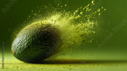 Eksplodujące awokado na jednolitym tle