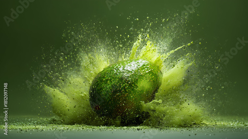 Eksplodujące awokado na jednolitym tle