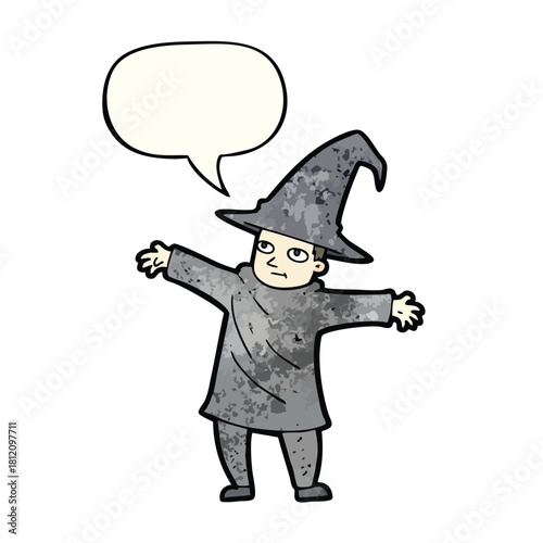 Cartoon Wizard Character Wearing Pointed Hat And Robe.