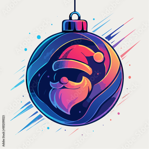 Abstract Tech-Manga Santa Ornament Vector — Futuristic Geometric Holiday Sphere with Energy Lines