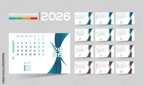 2026 desk vector calendar design