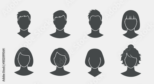 Diverse human head silhouette set for avatar, user interface and profile pictures