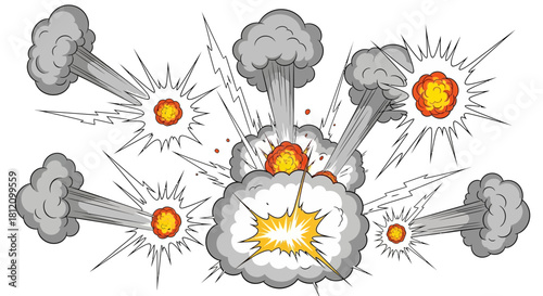 Dynamic Cartoon Explosion with Shock Waves, Perfect for Comic Book Illustrations