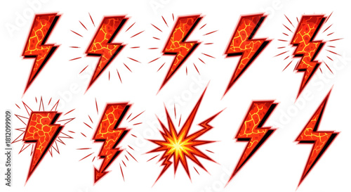 Fiery lightning bolt illustrations showcasing intensity and abstract power elements