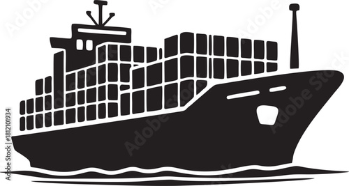 Large Cargo Container Ship Sea Transport Silhouette