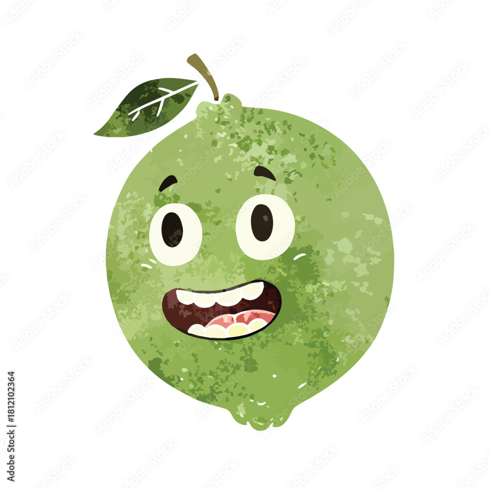 Obraz premium Smiling Cartoon Lime Character With Leaf.