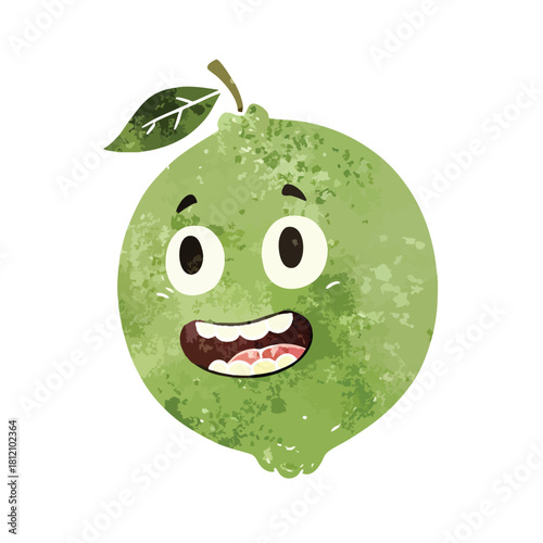 Smiling Cartoon Lime Character With Leaf.