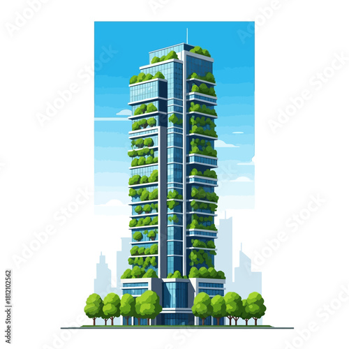 Futuristic eco-friendly skyscraper with vertical gardens
