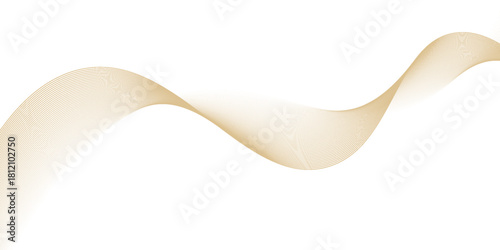 Luxury abstract gold wavy line pattern (guilloche curves) with copy space. Elegant golden color smooth gradient on white background. Premium vector striped texture for banner, business backdrop.
