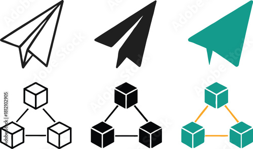 Conceptual illustration of communication network and sending data via paper plane