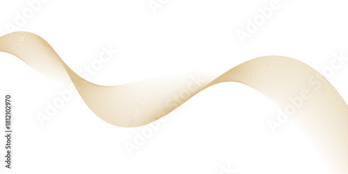 Luxury abstract gold wavy line pattern (guilloche curves) with copy space. Elegant golden color smooth gradient on white background. Premium vector striped texture for banner, business backdrop.