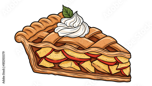 Slice of pie with whipped cream and a mint leaf