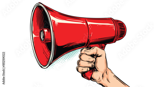 Hand Holding Loudspeaker on White Background Vector Illustration