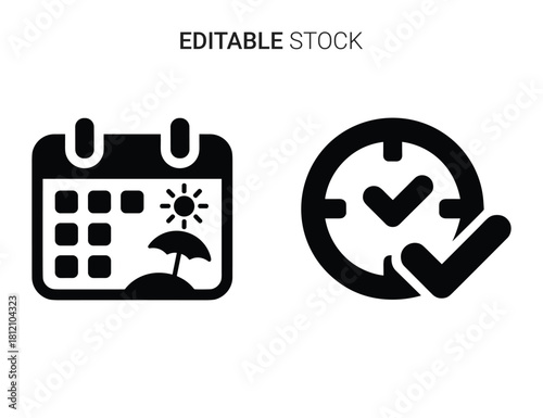 Vacation planning and scheduled event confirmed icon set. time management concept graphics.