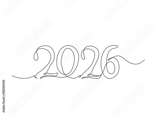 Continuous line art drawing of New year 2026. Numer 2026. Editable stroke.