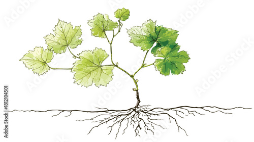 Vibrant Healthy Grape Plant Seedling with Delicate Roots Isolated
