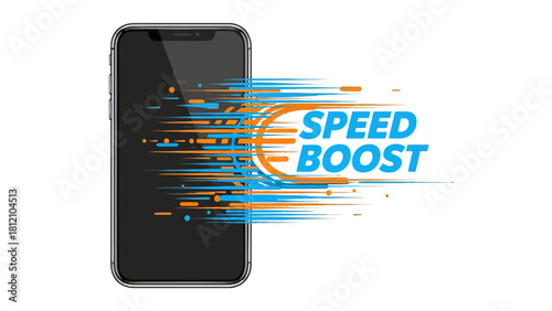 Smartphone with orange and blue streaks and SPEED BOOST text