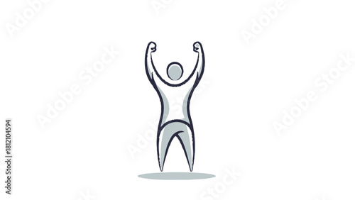 Stylized figure with arms raised in celebration