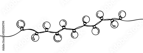 Hand-drawn string of lights in a minimalist style on white background — stock illustration.