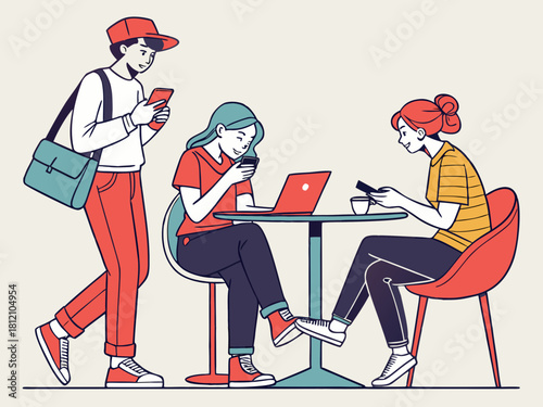 Young People Hanging Out at Café — Social Lifestyle Vector