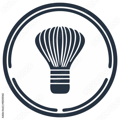 Bamboo Matcha Whisk within Double Circle Outline Symbol for Tea Ceremony Preparation and Traditional Japanese Culture