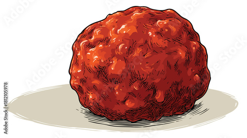 Delicious Meatball Vector with Outline on White Background