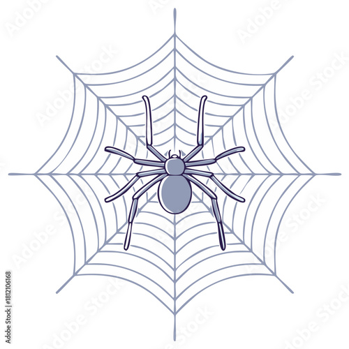 Spider in Web Halloween Illustration Creepy Arachnid Webbing and Spooky Design