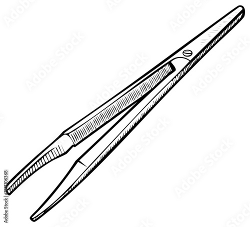 Forceps Vector Illustration Precision Instrument Tool Black and White Art