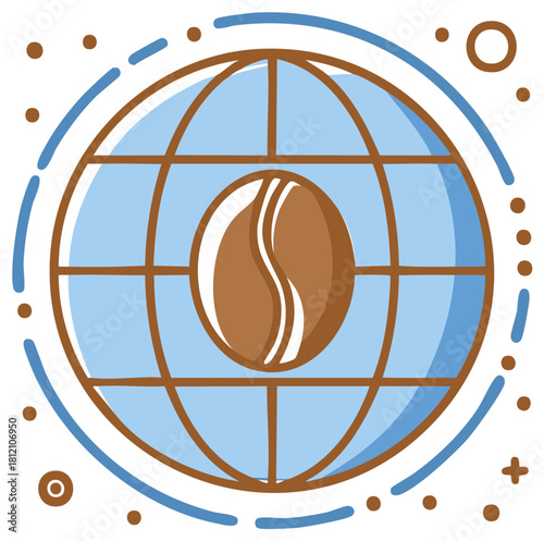 Global Coffee Industry Concept Icon with Coffee Bean on a World Globe Illustration