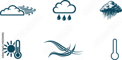Weather Forecast Symbols Depicting Sunshine Rain Wind and Temperature for Meteorology and Climate Change Awareness Promoting Environmental Understanding and Preparedness for Varied Weather Conditions