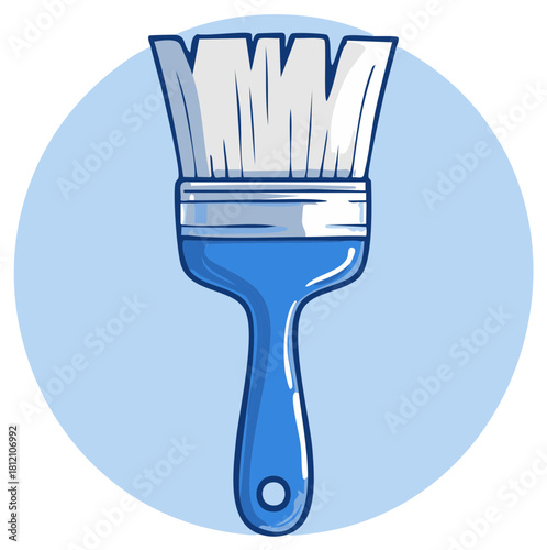 Illustration of a Blue Paintbrush with White Bristles for Painting