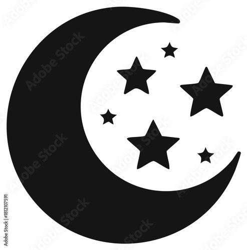 Crescent Moon with Stars Symbol