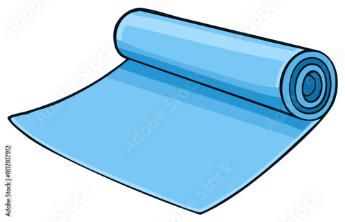 Light Blue Rolled Yoga Mat with One Edge Unrolled