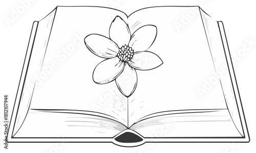 Open book with flower growing from its pages illustration