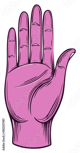 Pink hand open palm with fingers spread showing knuckles in illustrative style