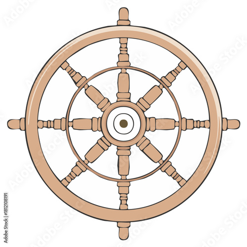 Wooden Ship Steering Wheel Illustration